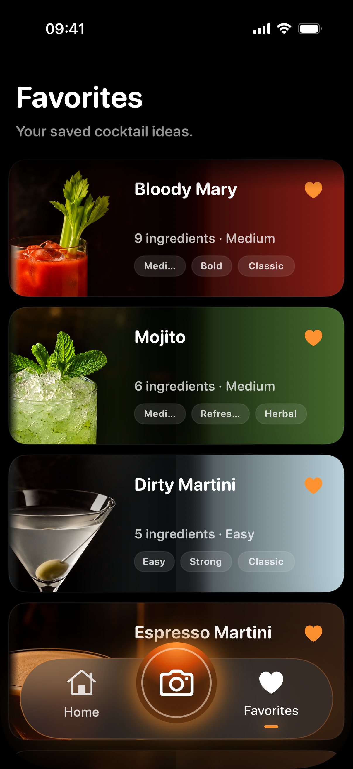 Favorites screen in SnapSip.